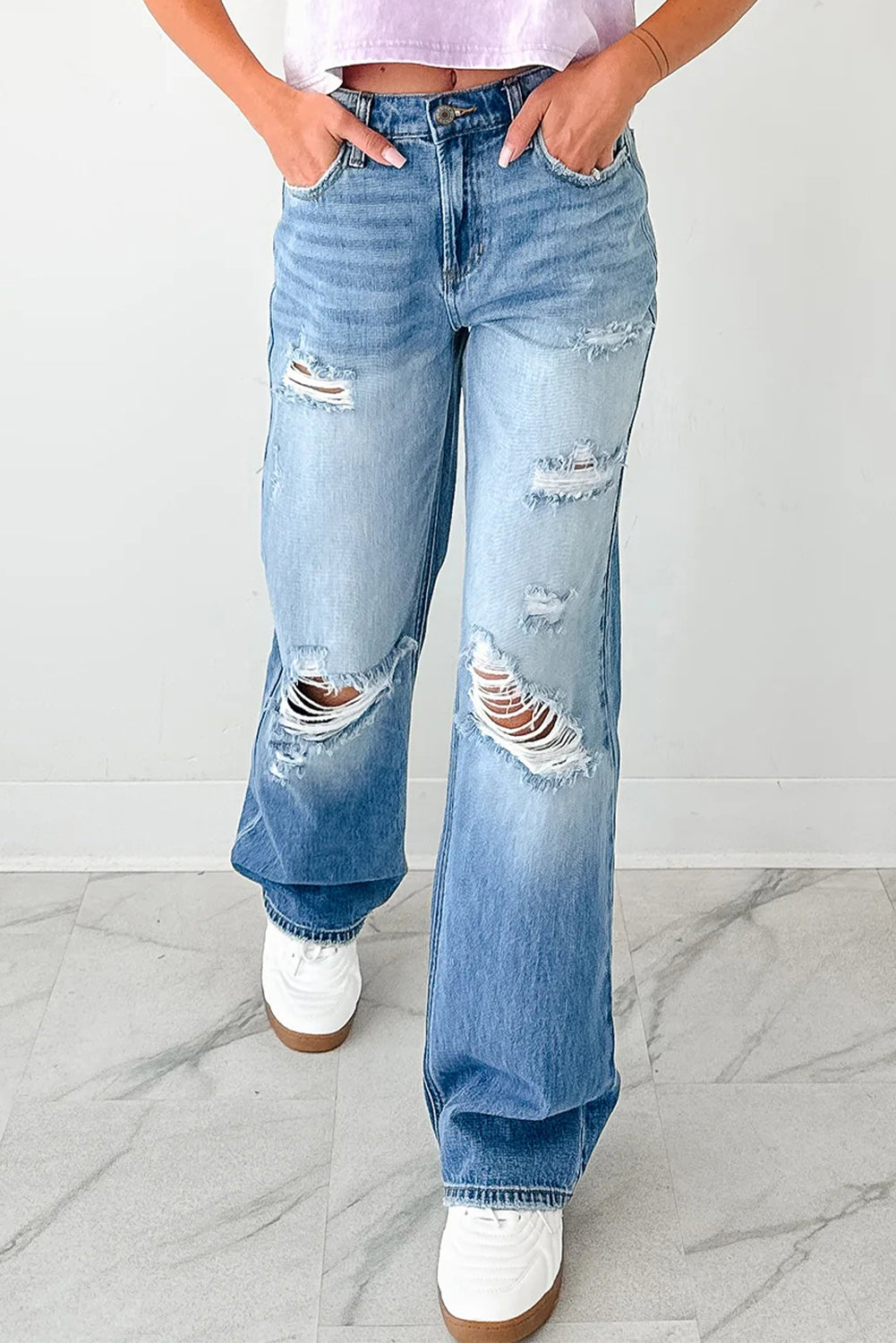 Myosotis Mid Rise Distressed Sneak Peek Straight Leg Jeans Dear-Lover Dropshipping